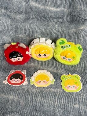 Plush Character Keychain Set - Red, Yellow, Green